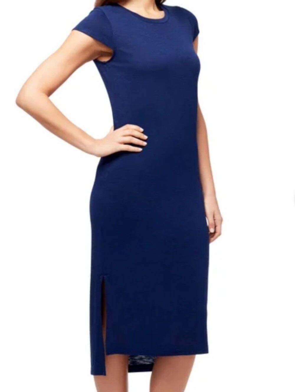 Jessica Simpson Navy Cap-Sleeve Midi Dress with Side Slit Size L Casual Comfy
